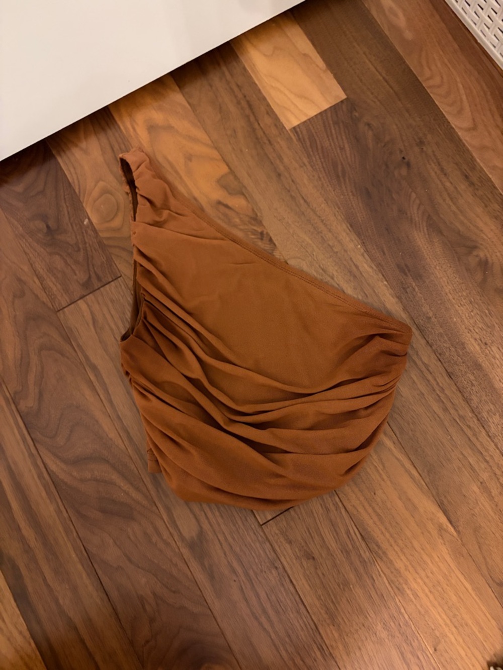 SHEIN One-Shoulder Ruched Crop Top in Brown